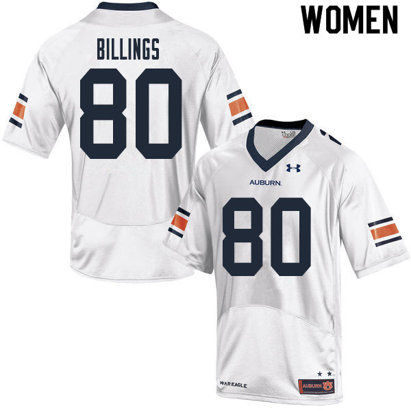 Women's Auburn Tigers #80 Jackson Billings White 2020 College Stitched Football Jersey